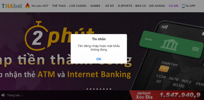 Tại sao trình Thabet đăng nhập bị lỗi